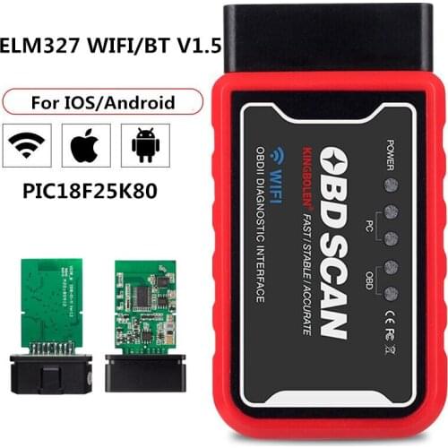 ELM327 Bluetooth/WiFi V1.5 PIC18F25K80 Chip OBDII Diagnostic Tool IPhone/Android ELM 327 V 1.5 ICAR2 OBDSCAN Scanner Code Reader