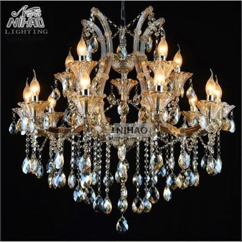 Maria Theresa Crystal Chandelier Light Fixture Cognac LED Crystal Lustre 15 Light Lamp for Lobby Stair Hallway project MD2225