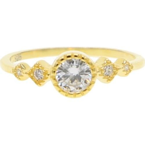 Delicate elegant gold color jewelry 925 sterling silver bezel cz women wedding gift ring for girl top quality elegance ring