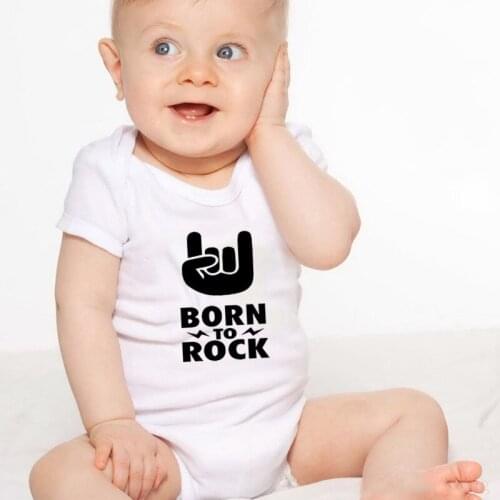 20200Funny BORN TO ROCK Letters Print Newborn Baby Bodysuit White Onesie Little Girls Boys Clothes Summer Cotton Outfits