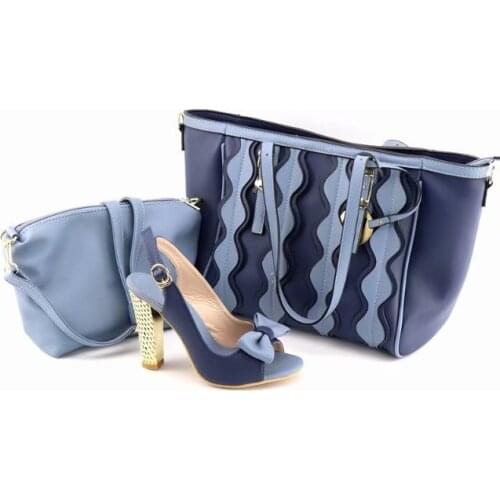 Beautiful D.blue women pumps and two big bag design african shoes match handbag set for dress V46-2