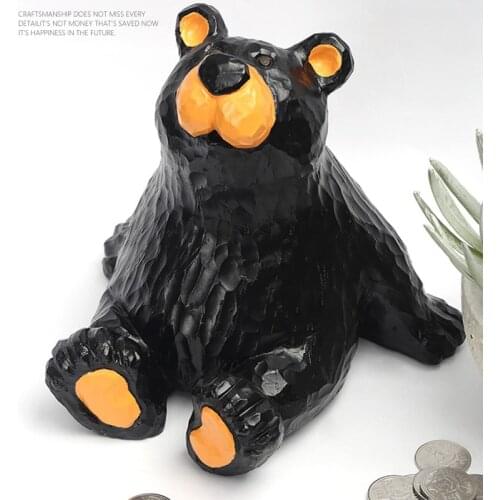 Cute black cartoon bear coin money box Creative abstract naughty bear Piggy bank home decoration sculpture