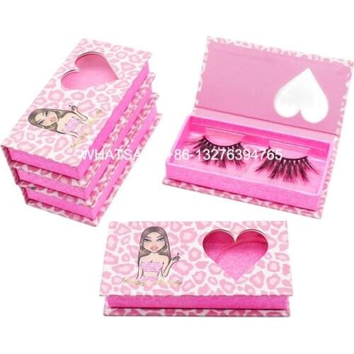 Sweet Pink Lash Case With Tray Custom Lashbox Packaging With Logo Romantic Heart Window Lash Box Real Mink Fur Eyelashes Vendor
