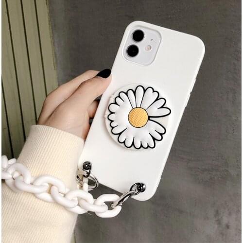 Cute Chain Bracelet Lanyard Mirror Phone Case For xiaomi Redmi K20 K30 Note 10s 7 7A mi A3 Lite 8 9 A2 Soft Flower Little Daisy