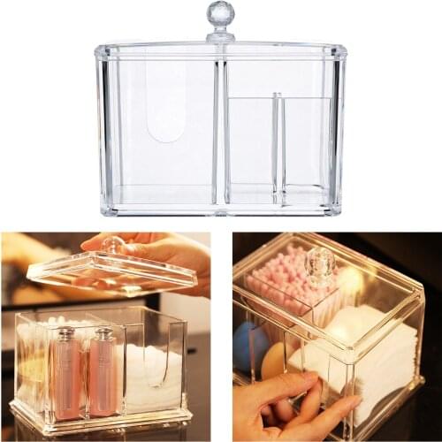Multi-function Makeup 4 Grid Cotton Pads Swab Holder Container Box with Lid Easy Clean