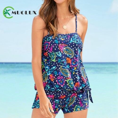 MUOLUX 2020 Vintage Print Bikini Swimwear Women Two Piece Swimsuit Tankini Bathing Suit Female Sport Plus Size Beachwear Shorts