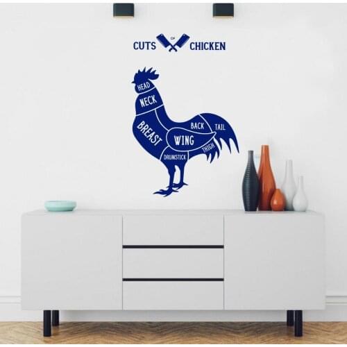 Roster chicken Cut Wall Sticker Decal Animals Meat Cut Guide Sticker Kitchen Restaurant Wall Art Decor A00852