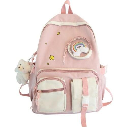 Panelled Nylon School Bags for Teenage Girls Cute Backpack Women Student Schoolbag Large Casual Bookbag 2021 New