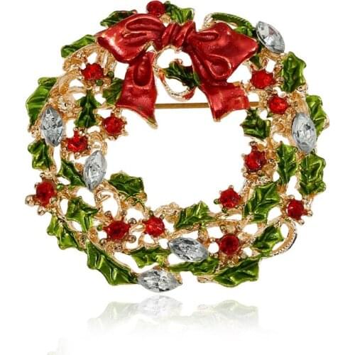 New Arrival Christmas Rhinestone Brooches For Women Cute Style Multicolor Bow-knot Wreath Brooch Pins For Girls Fashion Jewelry
