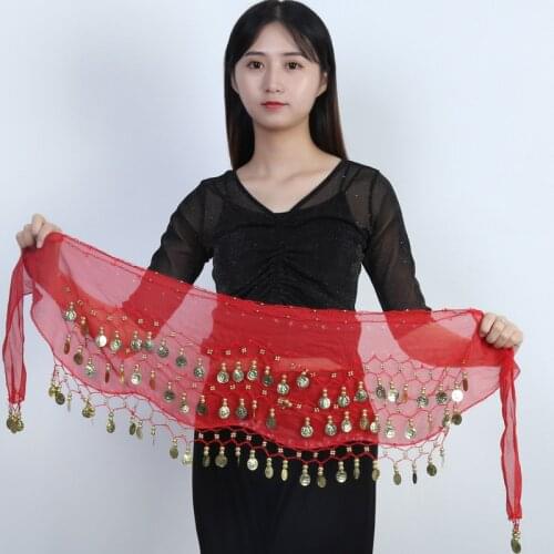 New Belly Dance Waist Chain 83 Gold Coins Waist Indian Dance Three-layer Chiffon Belt Hip Scarf Accessories