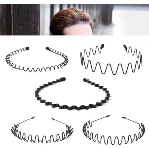 Men Women Black Multi-Style Metal Plastic Hair Hoop Spring Wavy Spiral Headband Simple Fashionable Wash Face Sports Headwear