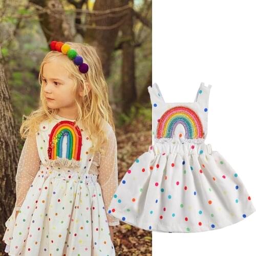 Newborn Baby Girl Clothes Princess Dress Rainbow Colorful Polka Dot Print Sleeveless Backless A-Line Dress For Baby Girl