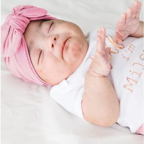 Newborn Solid Color Knot Bunny Ear Hat Baby Solid Color Indian Hat Baby Knotted Bow Hedging Cap Infant Hospital Warm Beanie Hat