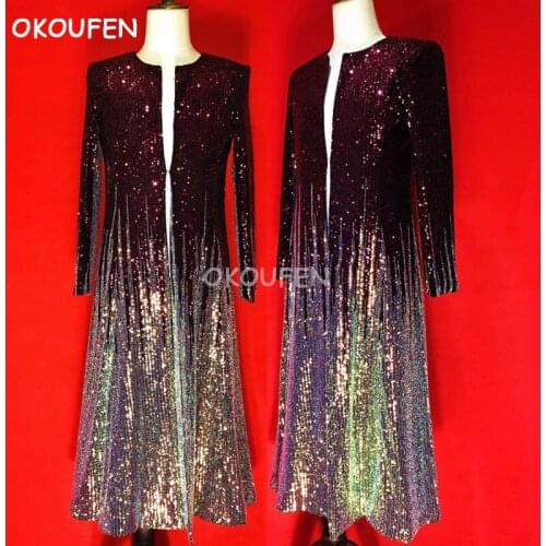 Original design Fashion Mens Cool Red Blue color gradient Umbrella Long coat Nightclub male singer dancer stage show costumes