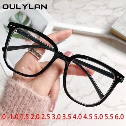 Oulylan -1.0 1.5 2.0 5.0 6.0 Oversized Finished Myopia Glasses Women Men Square Eyeglasses 0 Degree Anti Blue Light Optical Lens
