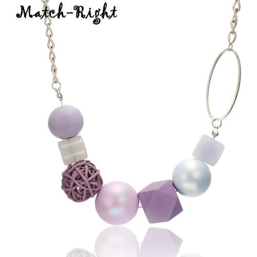 Acrylic Beads Necklace for Women Geometric Wood Necklaces & Pendants Statement Collar Womens Fashion Jewelry for Gifts MX064