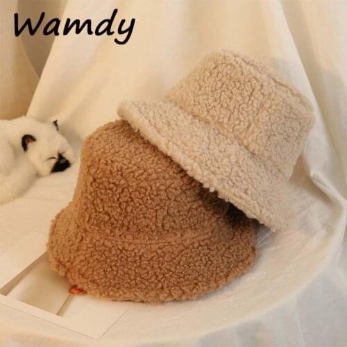 Bucket Hat Winter Women Teddy Velvet Warm Ear Protector Fisherman Hat Accessories Vintage Lamb Velvet Cap Lovely Plush Hats New