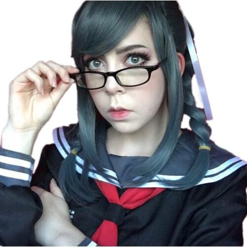 Danganronpa Dangan-ronpa Peko Pekoyama Double Braided Dark Grey Heat Resistant Synthetic Hair Wigs + Wig Cap