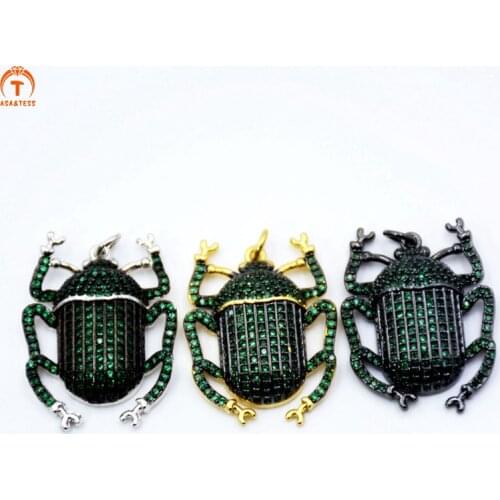 Gold Black Silver Color beetle pendant Micro Pave CZ Colorful Cubic Zirconia Insect charms bug jewelry for necklace making