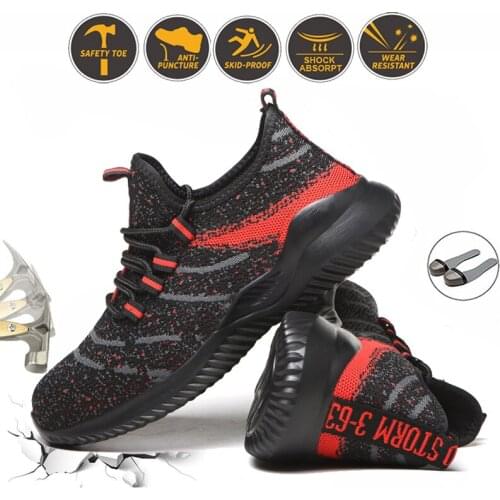 Anti-Slip Safety Work Shoes Men Steel Toe Anti-Smashing Puncture Pfool Industrial Shoes Breathable Slip On Mesh Hiking Sneakers