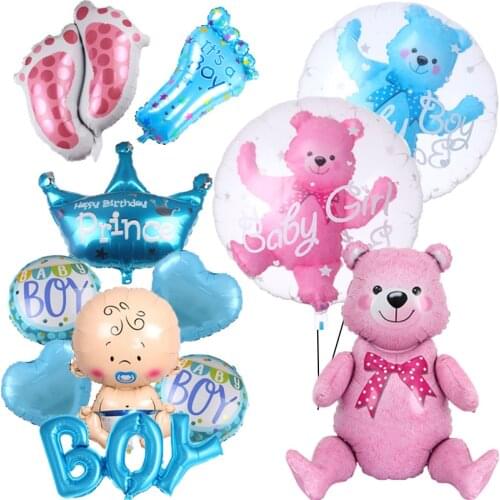 4D Transparent Baby Boy Girl Blue Pink Bubble Balloon Bear Foil Balloons Kids Birthday Gender Reveal Baby Shower Decorations