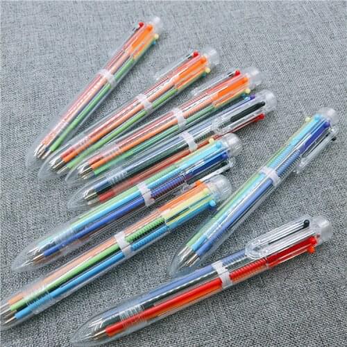 Factory direct creative transparent 6-color ballpoint pen student stationery multicolor oil pen color ballpoint pen wholesale