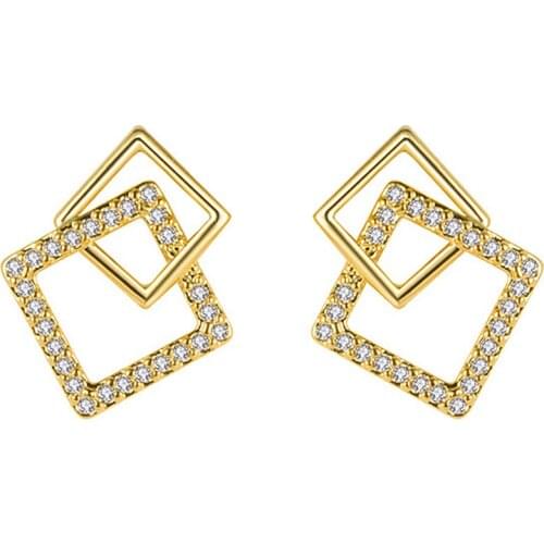 Geometric Crystal AAA Zircon Diamonds Gemstones Stud Earrings for Women 18k Gold Color Jewelry Fashion Accessories New Brincos