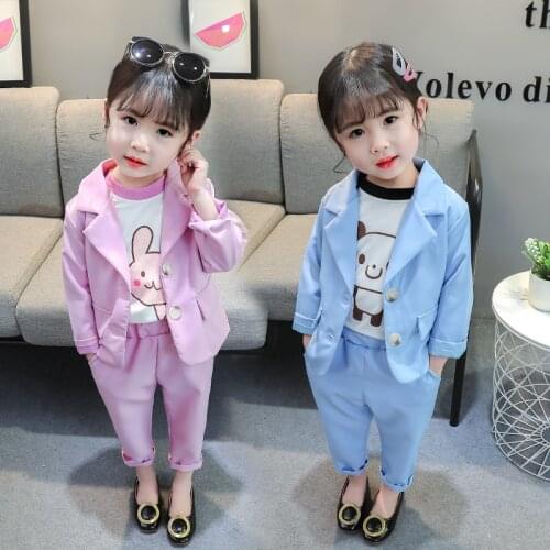 Spring Autumn Girls Suit Set Children Princess Blazer Pants/skirts 2pcs Outfits Kids Solid Color Party Performance Clohthes Set