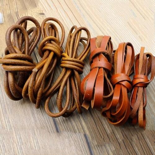 2m/lot 2 3 4 5 6 8 mm Round Flat Genuine Cow Leather Cord Bracelet Necklace Jewelry Findings Leather Rope String DIY Making