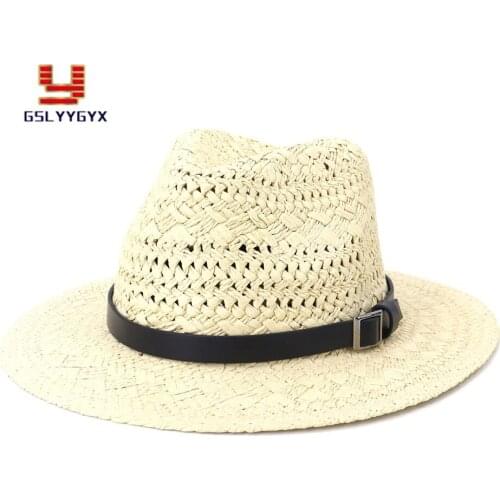 2021 New Arrivel Summer Women Men Solid Outdoor Travel Beach Sea Sunprotection Straw Leather Belt Sun Visor Hat