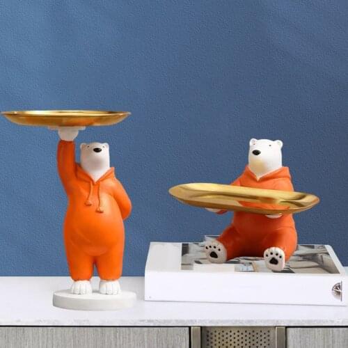 White Bear Storage Statue Nordic Figurine Fruit Snacks Candy Tray Entrance Desk Key Coin Plate Sculpture Home Decor
