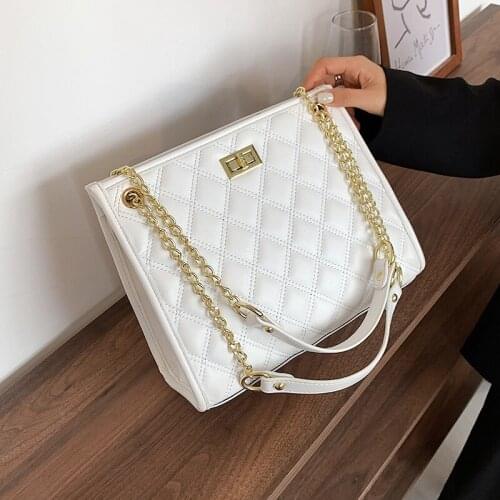 High Quality Solid Color Shoulder Bag Womens Bag PU Soft Leather Diamond Pattern Large-capacity Commuter Bag Female Handbag