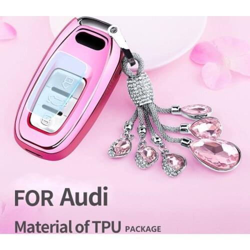 TPU Car Key Cover Soft Auto Protection Case For Audi A6L A8 A4L A7 A5 S6 S5 Q5 Car Holder Shell Car Styling Crystal decoration