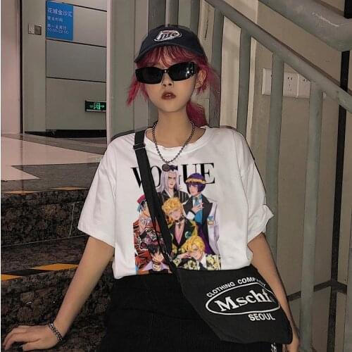 Harajuku Japan Anime JoJo Bizarre Adventure Funny T-shirts for Woman Cartoon Printed T-shirt Female Casual Cotton Tops Tee