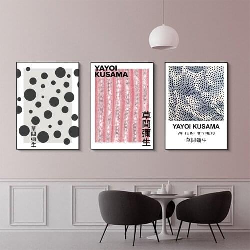 Japanese Artist Yayoi Kusama Exhibition Posters Prints Infinity Dots Abstract Painting Canvas Wall Art Pictures Readroom Decor
