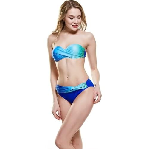 Z-LAI New Gradul Change Color Wrap Bikini Set Off The Shoulder Strapless Swimsuit Sexy Backless Beach Bathing Suits For Women
