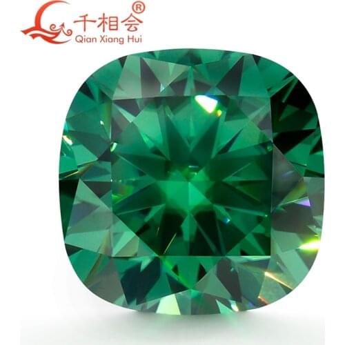 Green color cushion shape dia mond cut Sic material Moissanites loose stone