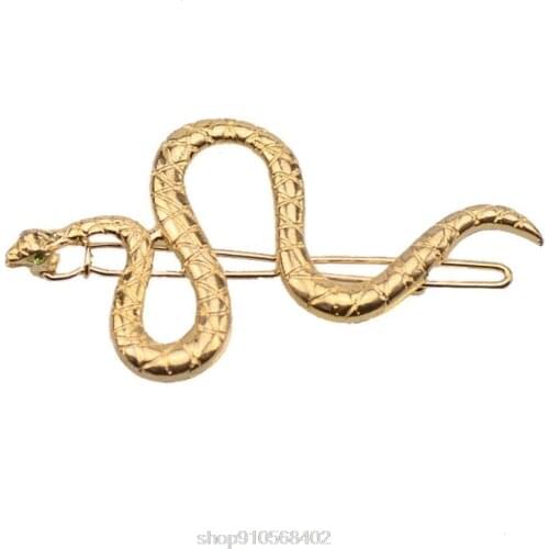 Snake Shape Hair Clips Decor Textured Metal Alloy Hairpins Faux Green Crystal Eyes Modern Jewelry Barrettes Ju18 21 Dropshipping