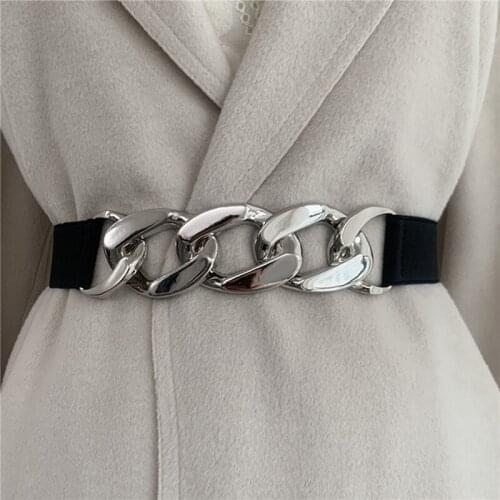 Gold Chain Belt Elastic Silver Metal Waist Belts For Women High Quality Stretch Cummerbunds Ladies Coat Ketting Riem Waistband