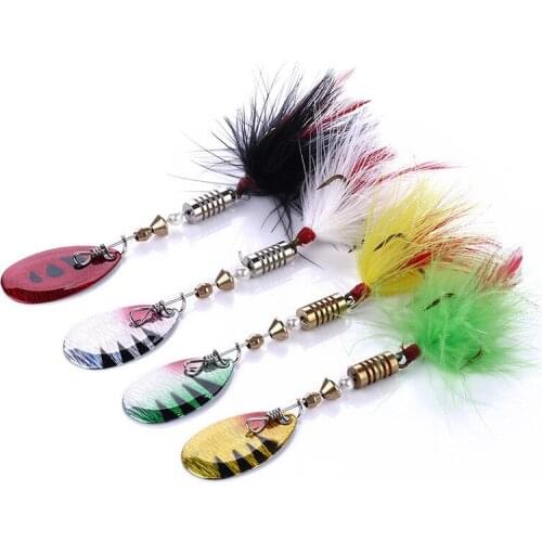 1pcs 7cm/5.5g Spinner Fishing Lures Wobblers CrankBaits Jig Shone Metal Sequin Trout Spoon With Feather Hooks Fishing Tackle