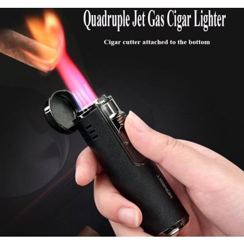 1pcs Torch Lighter Windproof Refillable Quadruple Jet Gas Cigar Lighter BBQ Ignition Camping Tool Dropship Suppliers