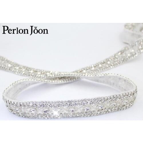 1Yard Handmade rhinestone trim band Hot Fix Sew on bridal accessories the Sash Crystal Applique for Wedding Dress belt WH046