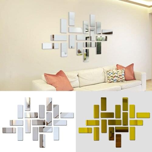18Pcs/Set 3D Acrylic Mirror Wall Stickers Rectangle Tile Sticker DIY Bathroom Living Room Home Room Wall Art Decor