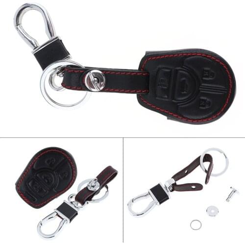 4 Buttons 3D Leather Alloy Keychain Car Key Cover Protector Holder with Buckle Keyless Entry Transmitter for Nissan 2014-2016