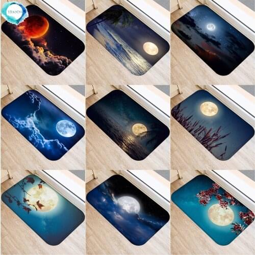 40x60cm Flannel Anti-slip Mats Night Sky Moon Printed Rectangular Mat 40x60cm Entrance Doormats Washable Kitchen Floor Bathroom
