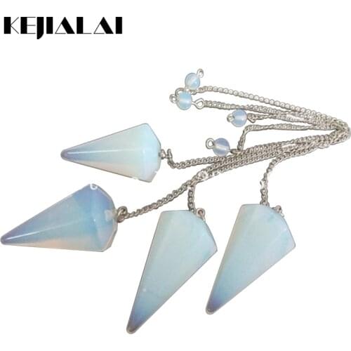 5pcs Opal Opaline Point Pendulum Dowsing Crystal Point Pendant with Chain Healing Chakra Reiki Pendant Pendulum