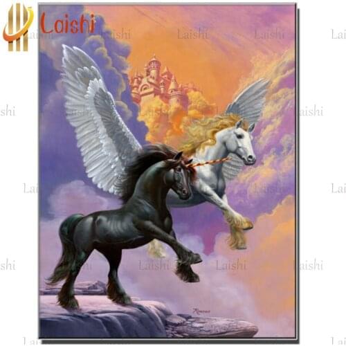 Diy full square round drill The castle in the sky, the flying horse and the unicorn diamond painting mosaic 5d icons wall decor