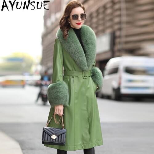 AYUNSUE Genuine Leather Jacket Women Sheepskin Coat Female Warm White Duck Down Jackets Fox Fur Collar Fashion 2020 Femme Veste