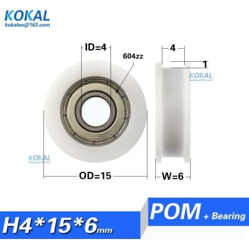 Free shipping 604zz ball bearing coated with plastic low noise roller 4*15*6 H type roller