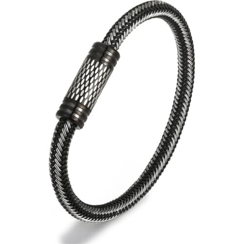 Unique Designer Stainless Steel Bracelets Men Bangles Gift Black/White Steel Wire Magnetic Clasp Bracelet Men Jewelry Pulseira